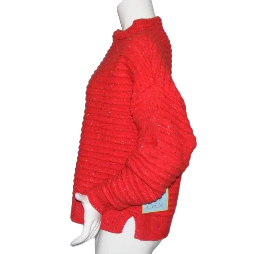 new CECE Sweater, XL, Red Ribbed, Mockneck Pullover, Flecked, Cotton-Acrylic - Picture 7 of 13